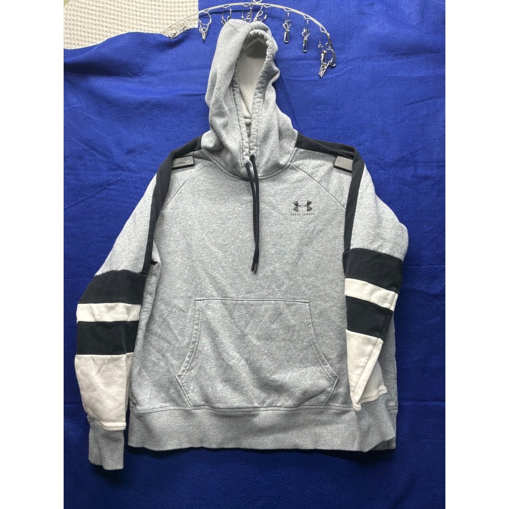 Athletic Mens Under Armour Pullover Hoodie Large Gray Black White‎ Colorblock
